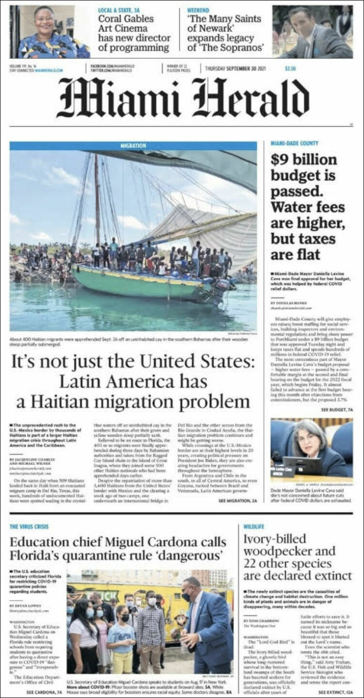 Portada de Miami Herald (USA)