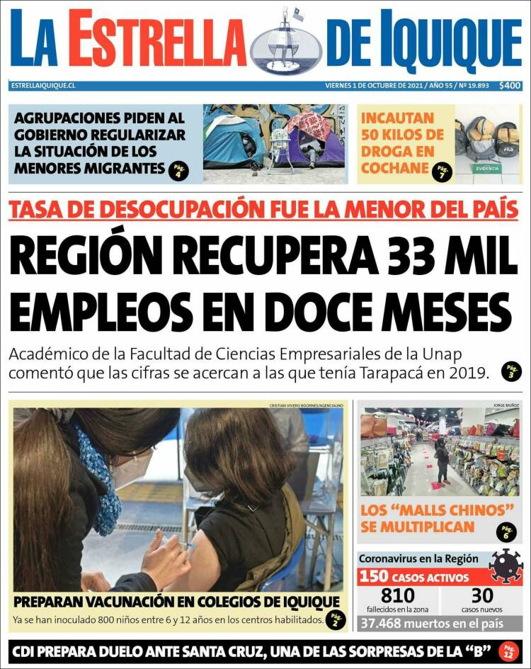 Portada de La Estrella de Iquique (Chile)