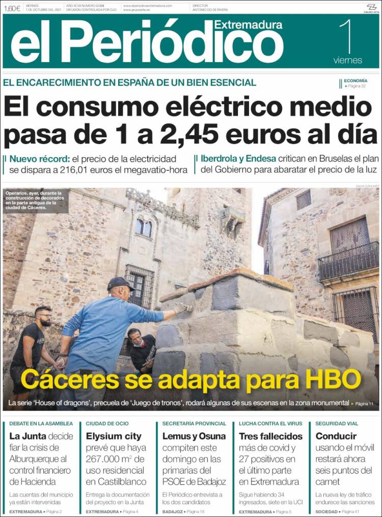 Portada de El Periódico de Extremadura (España)