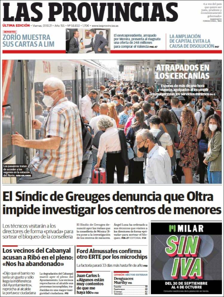 Portada de Las Provincias (Espagne)