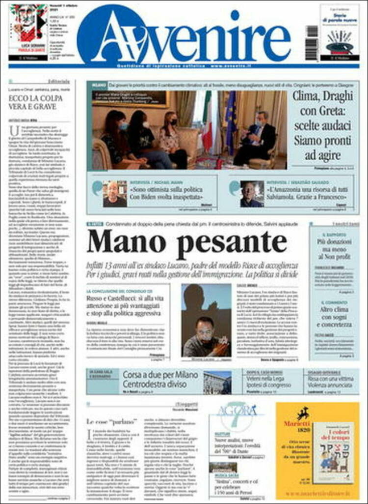 Portada de Avvenire (Italia)