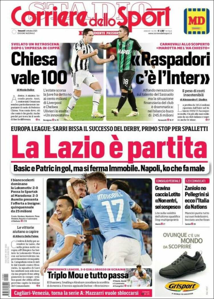 Portada de Corriere dello Sport (Italia)