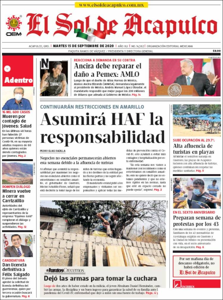 Portada de El Sol de Acapulco (M&eacute;xico)