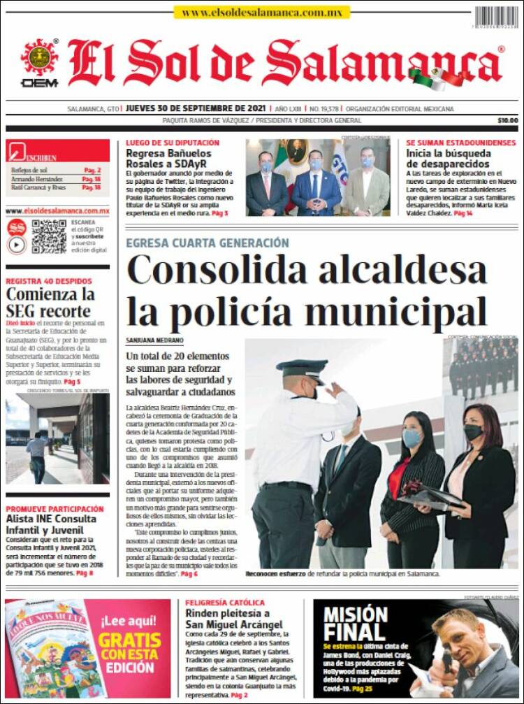 Portada de El Sol de Salamanca (M&eacute;xico)