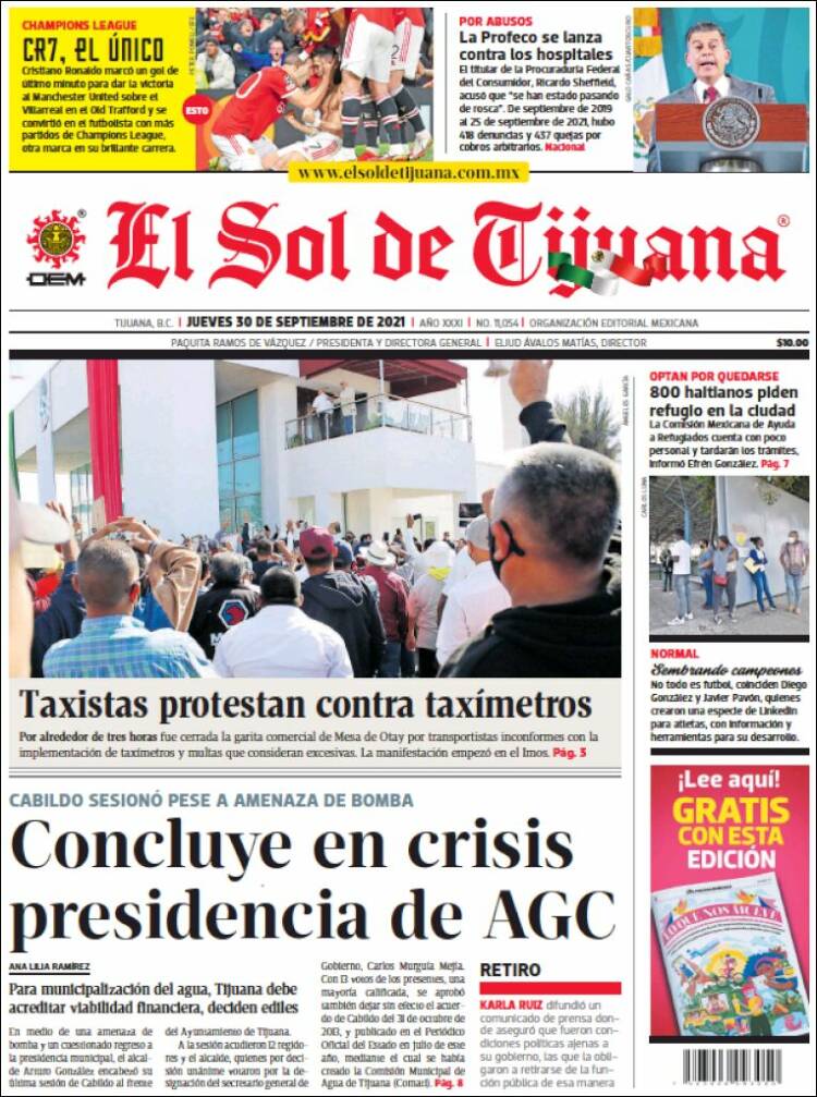 Portada de El Sol de Tijuana (M&eacute;xico)