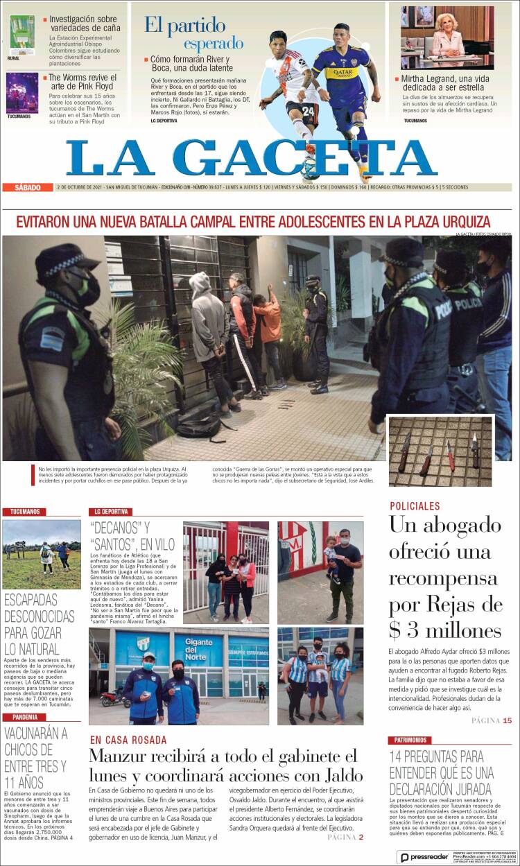 Portada de La Gaceta (Argentina)