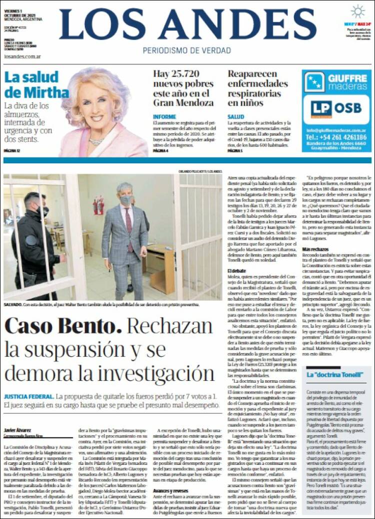 Portada de Los Andes - Mendoza (Argentina)