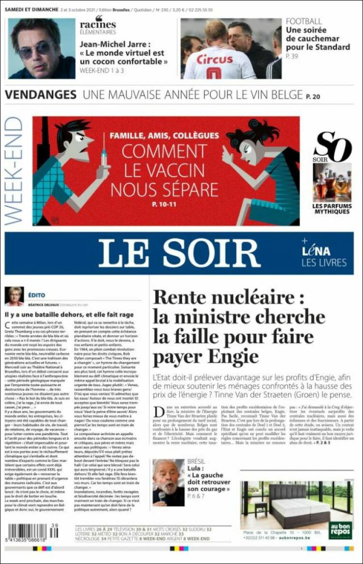 Portada de Le Soir (B&eacute;lgica)