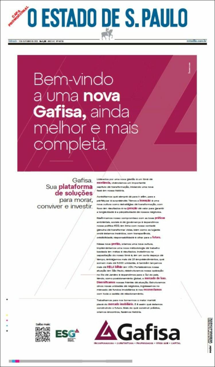 Portada de O Estado de São Paulo (Brasil)