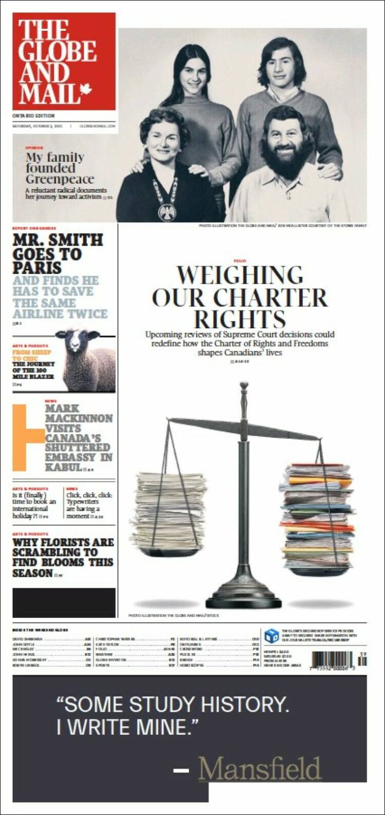 Portada de The Globe and Mail (Canad&aacute;)