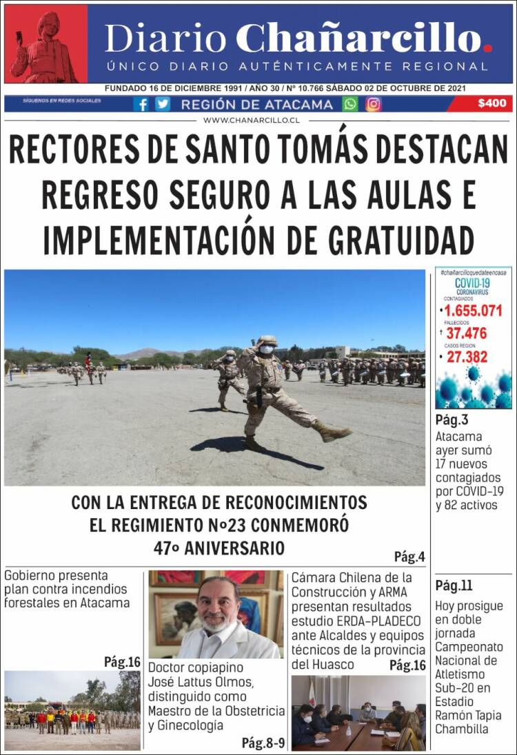 Portada de Diario Chañarcillo (Chile)