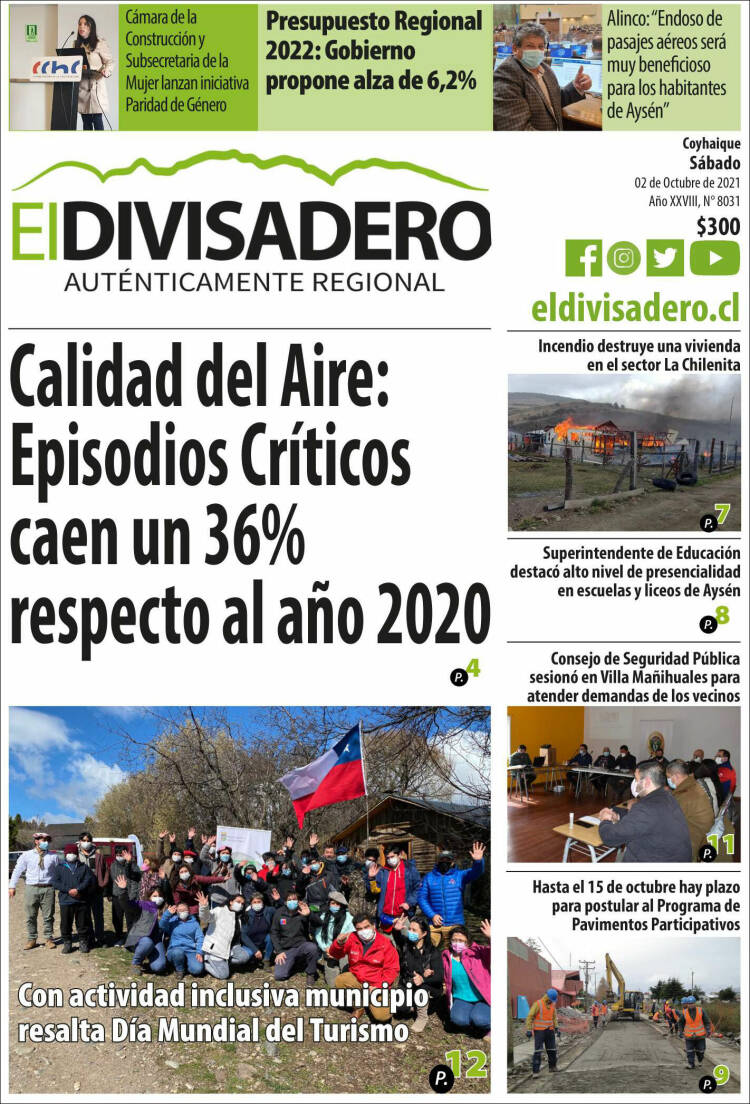 Portada de Diario El Divisadero (Chile)