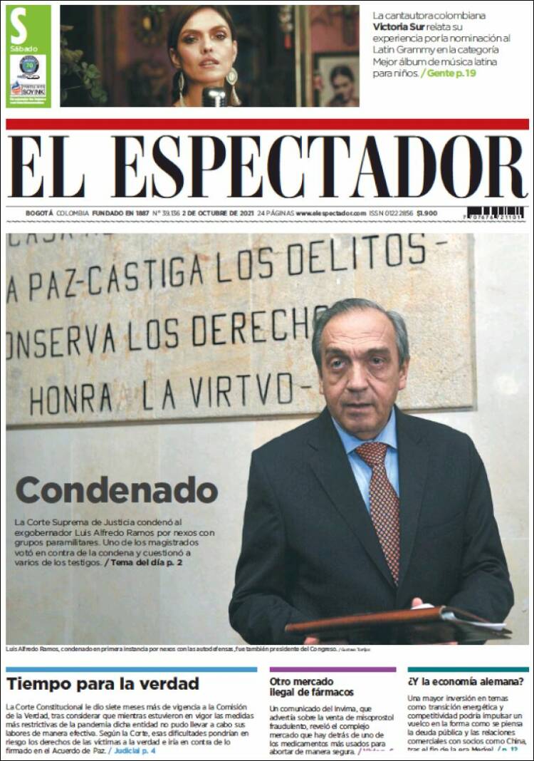 Portada de El Espectador (Colombia)