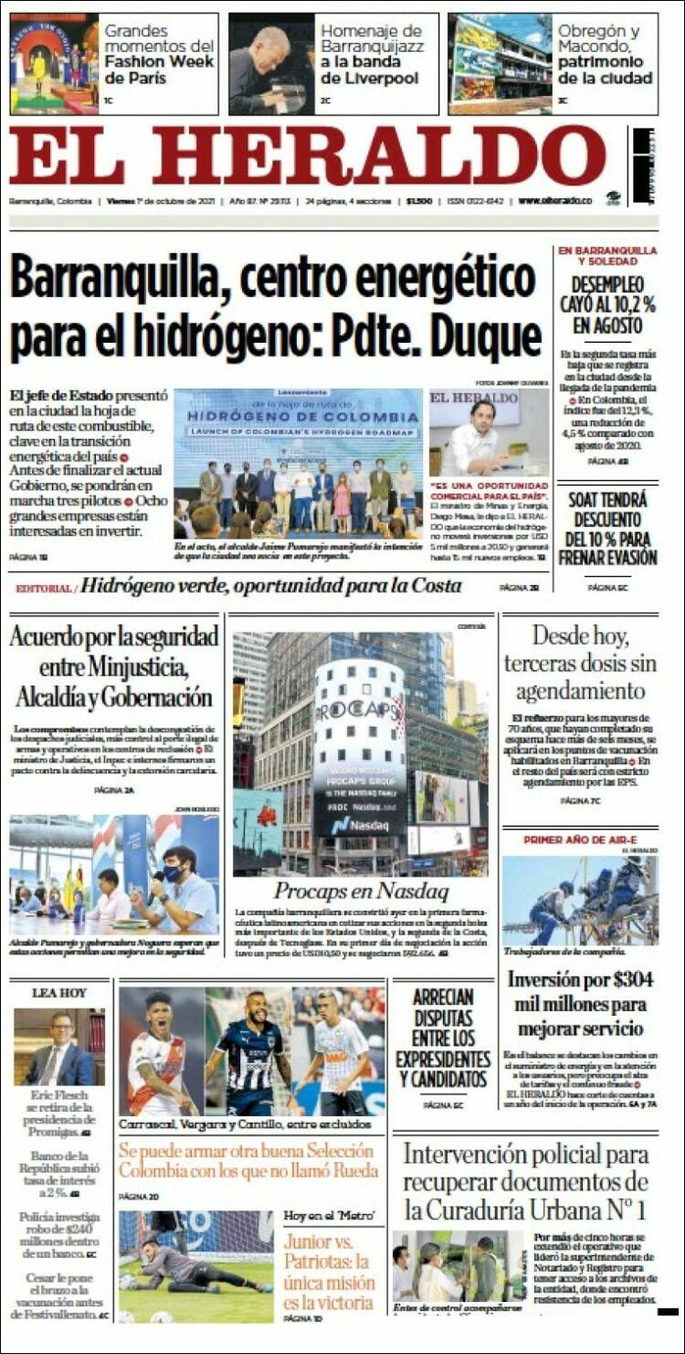 Portada de El Heraldo (Colombia)