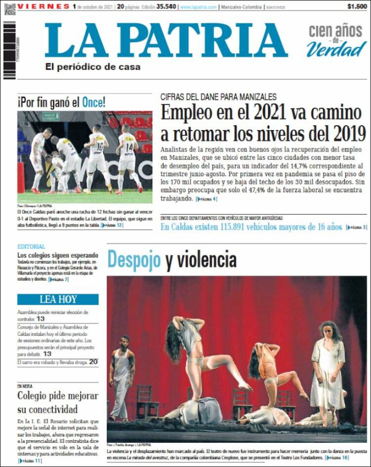 Portada de La Patria (Colombia)