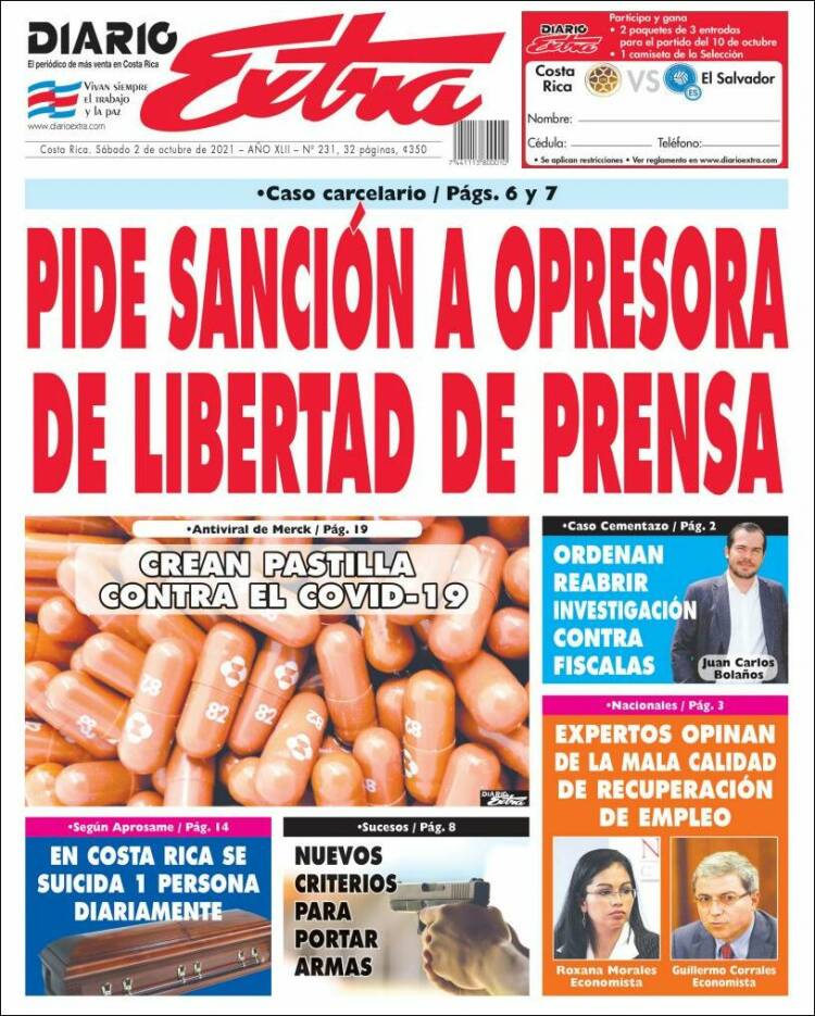 Portada de Diario Extra (Costa Rica)