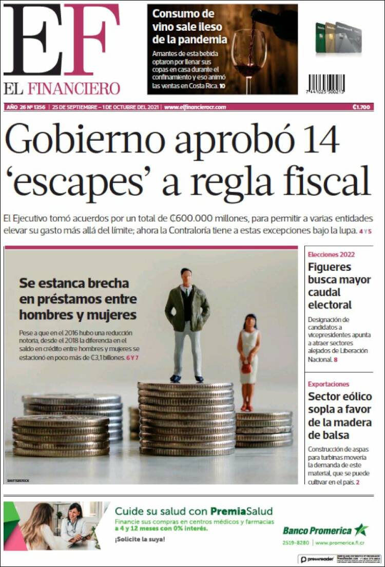 Portada de El Financiero (Costa Rica)