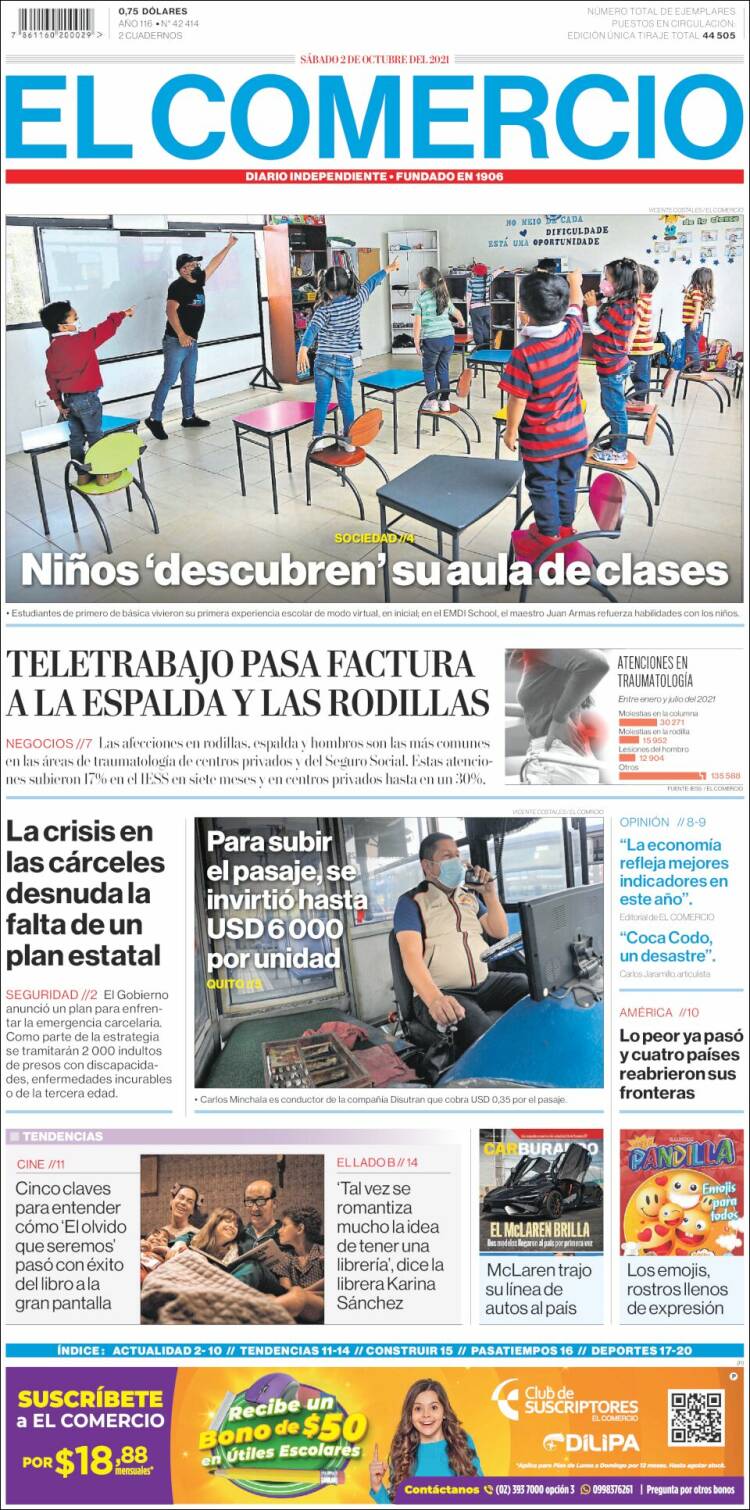 Portada de El Comercio (Ecuador)