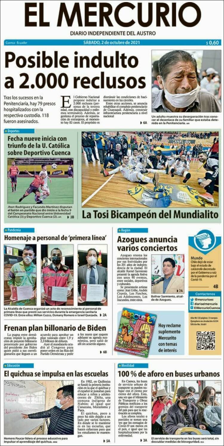 Portada de Diario El Mercurio (Ecuador)