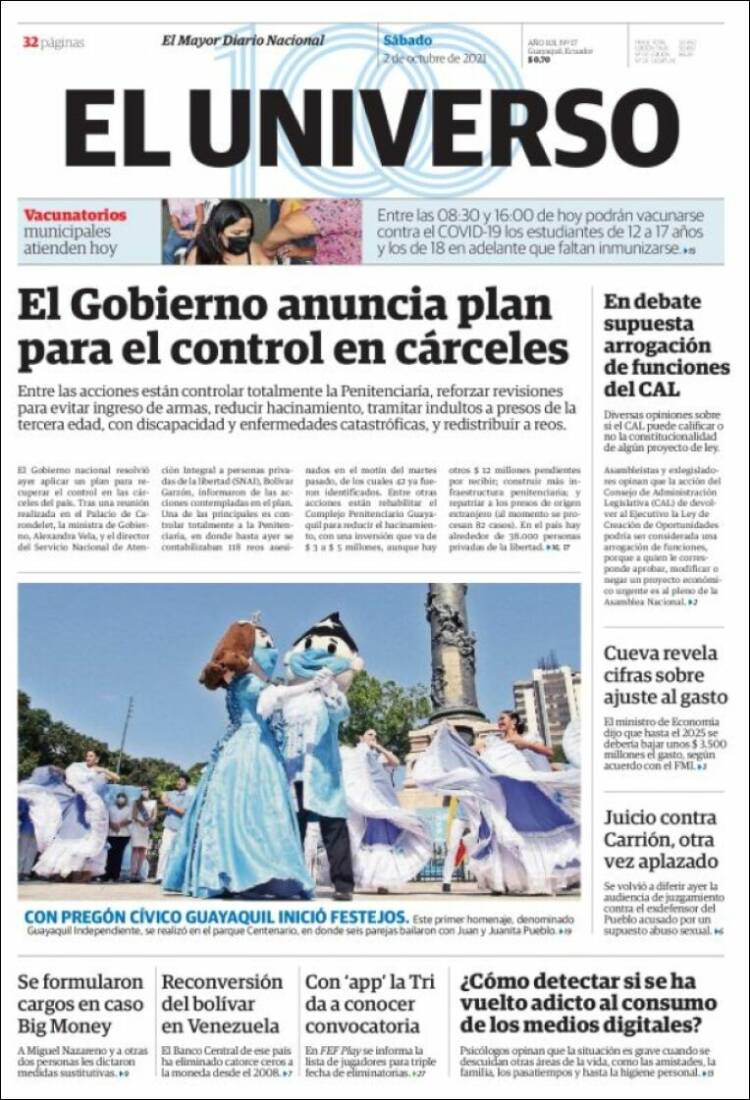 Portada de El Universo - Ecuador (Ecuador)