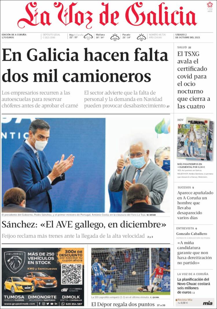 Portada de La Voz de Galicia (Espa&ntilde;a)