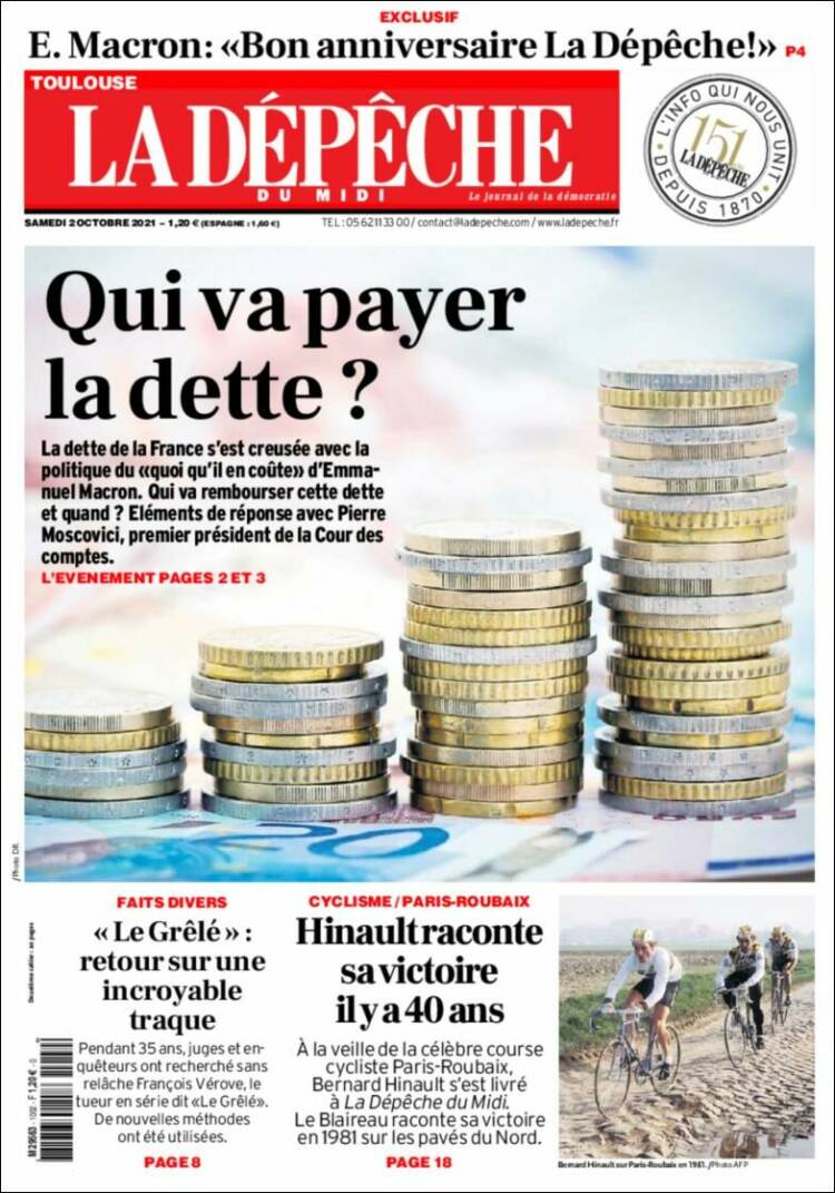 Portada de La Dépêche du Midi (Francia)