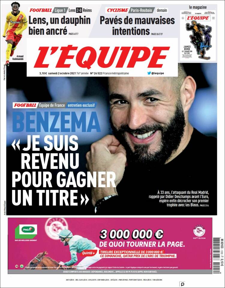 Portada de L'Equipe (Francia)