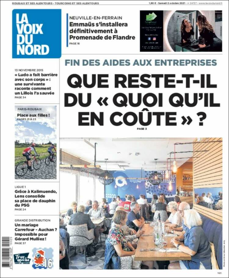 Portada de La Voix du Nord (Francia)