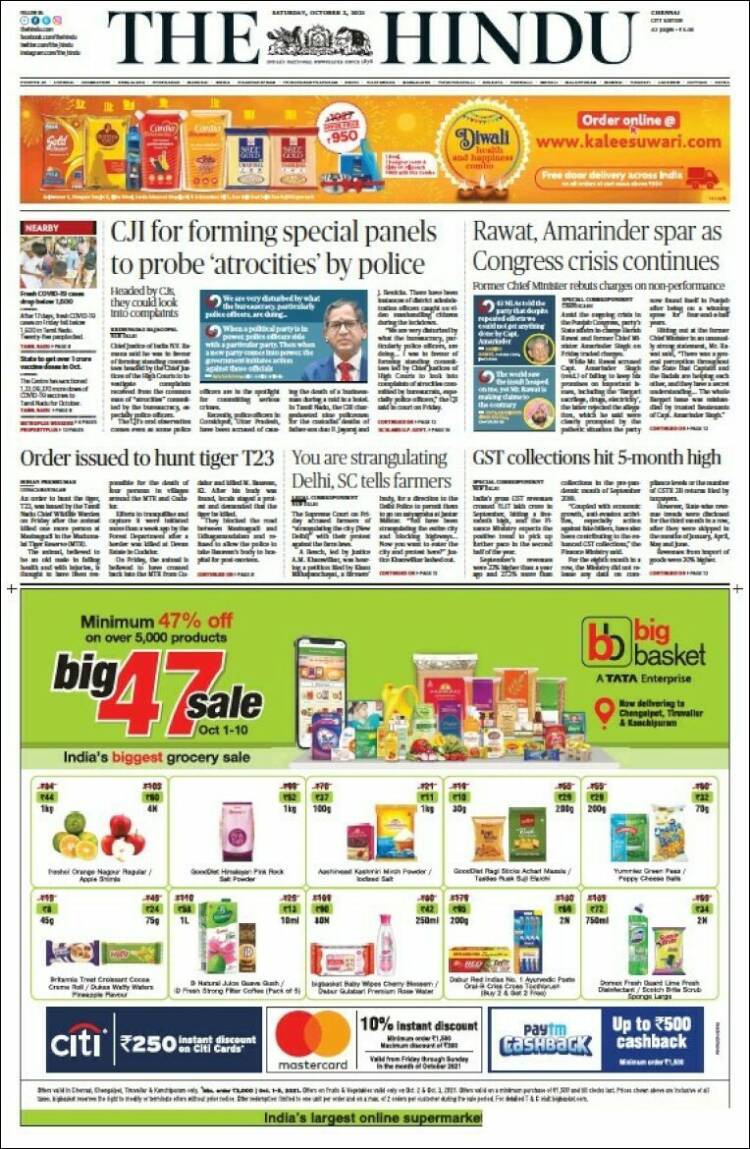 Portada de The Hindu (India)