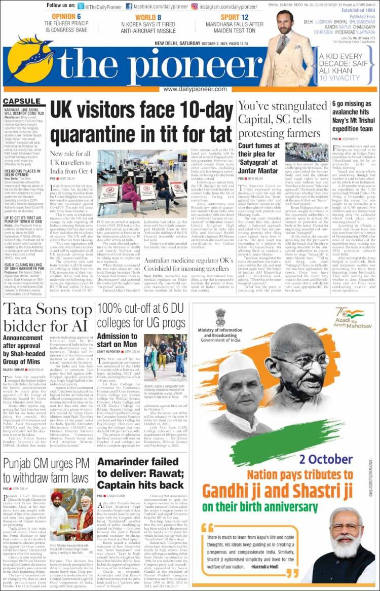 Portada de The Pioneer (India)