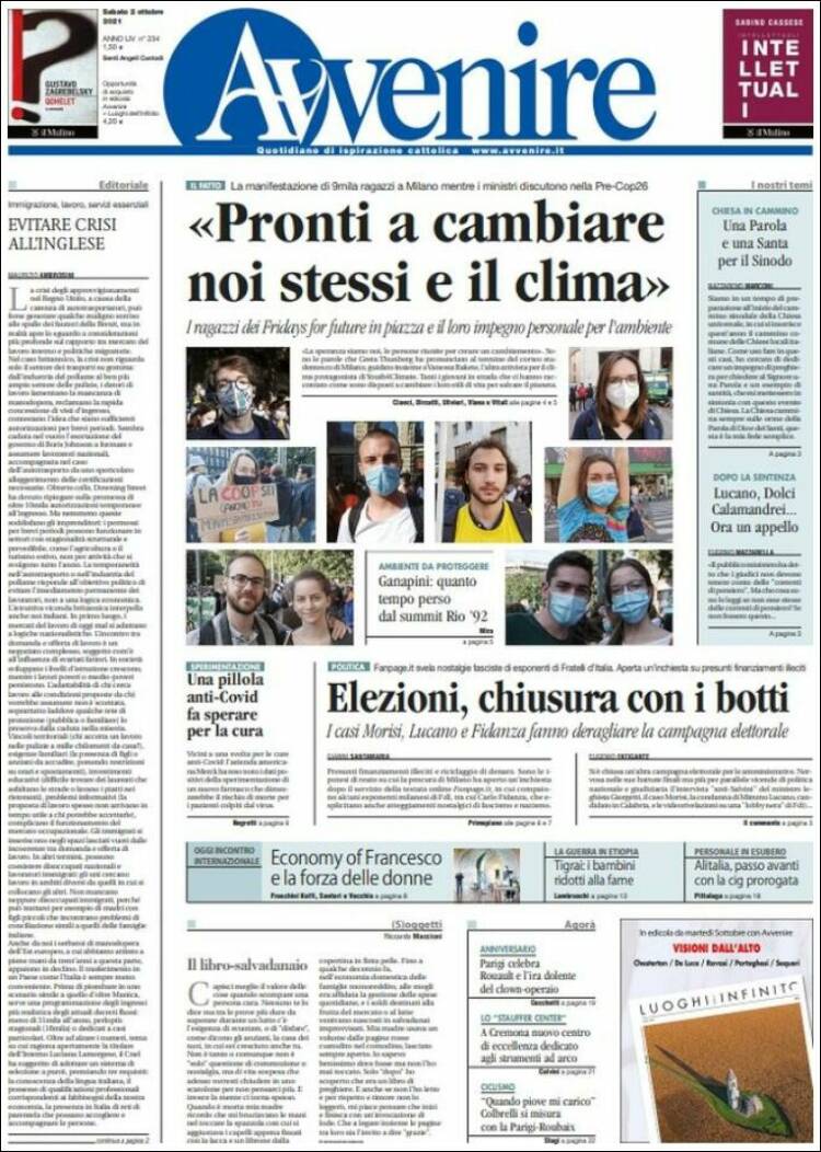 Portada de Avvenire (Italia)