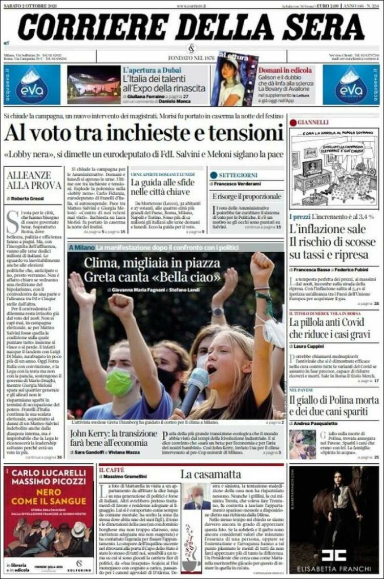 Portada de Corriere della Sera (Italia)