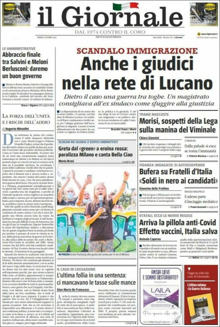 Portada de il Giornale (Italia)