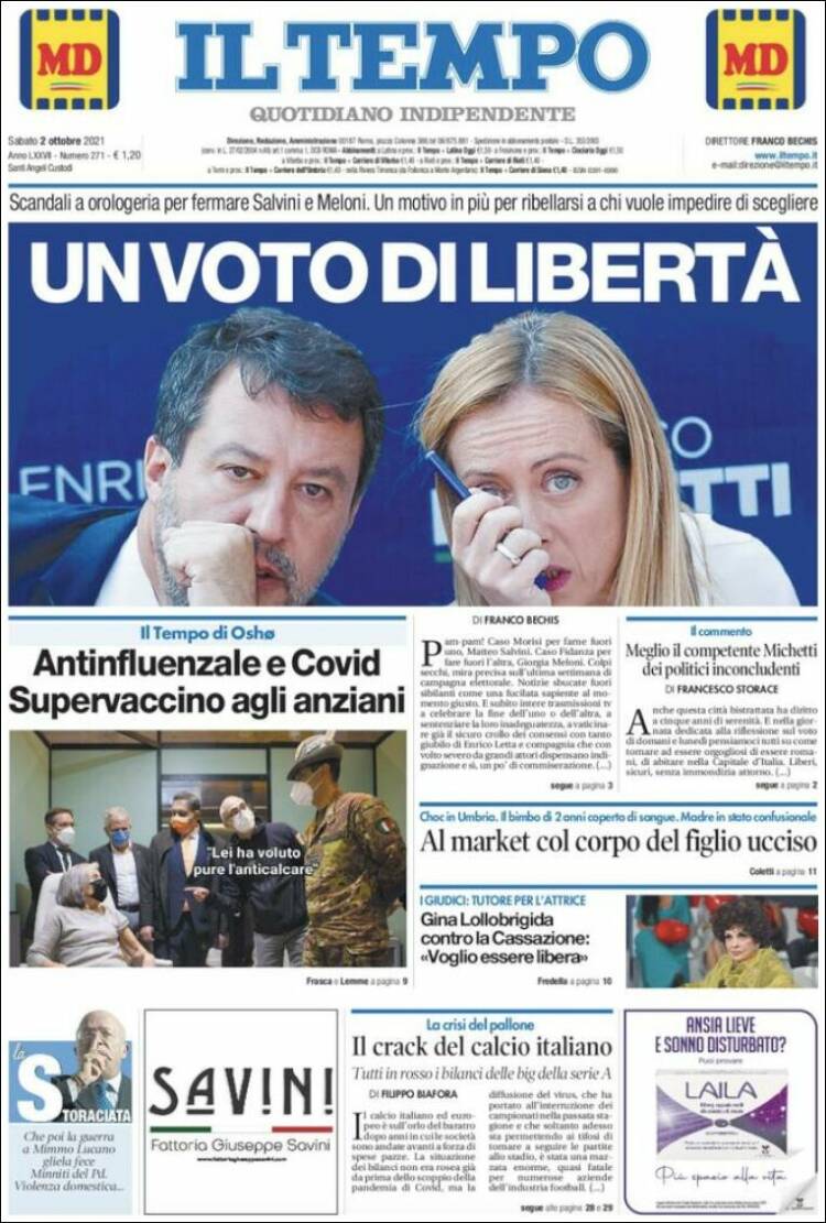Portada de Il Tempo (Italia)