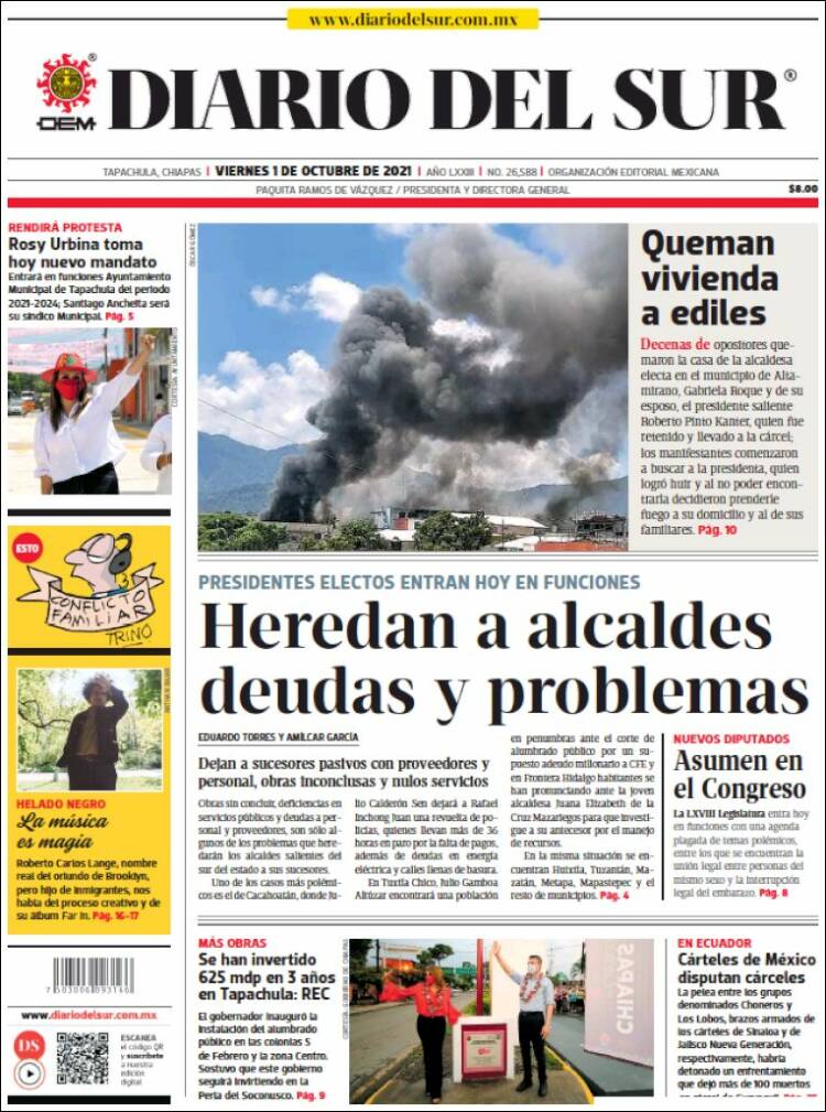 Portada de El Diario del Sur (M&eacute;xico)