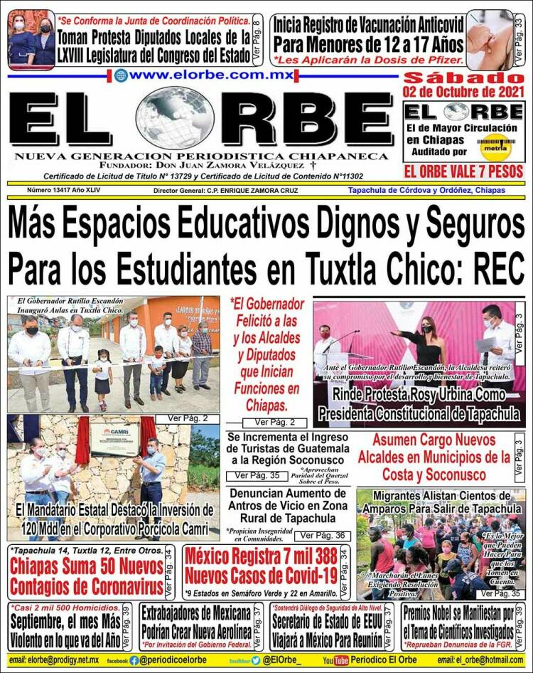 Portada de El Orbe (M&eacute;xico)