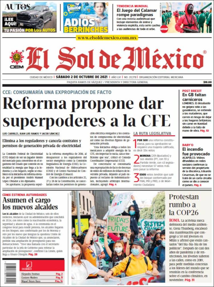 Portada de El Sol de México (M&eacute;xico)