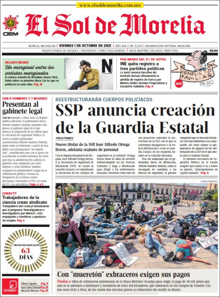Portada de El Sol de Morelia (M&eacute;xico)