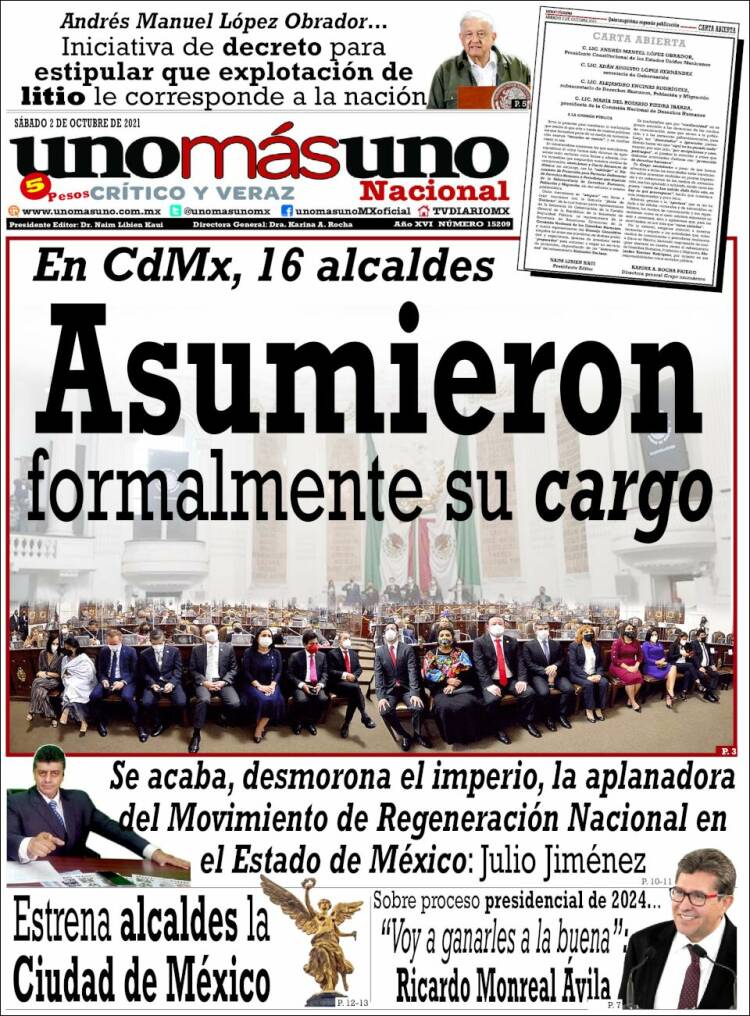 Portada de unomásuno (M&eacute;xico)