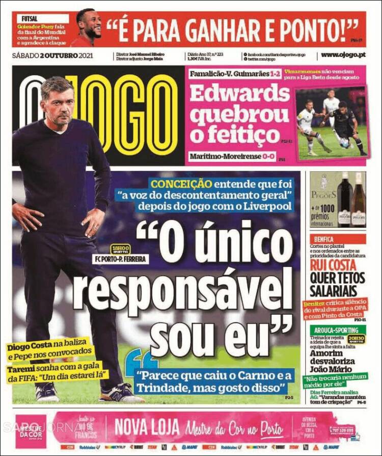 Portada de O Jogo (Portugal)