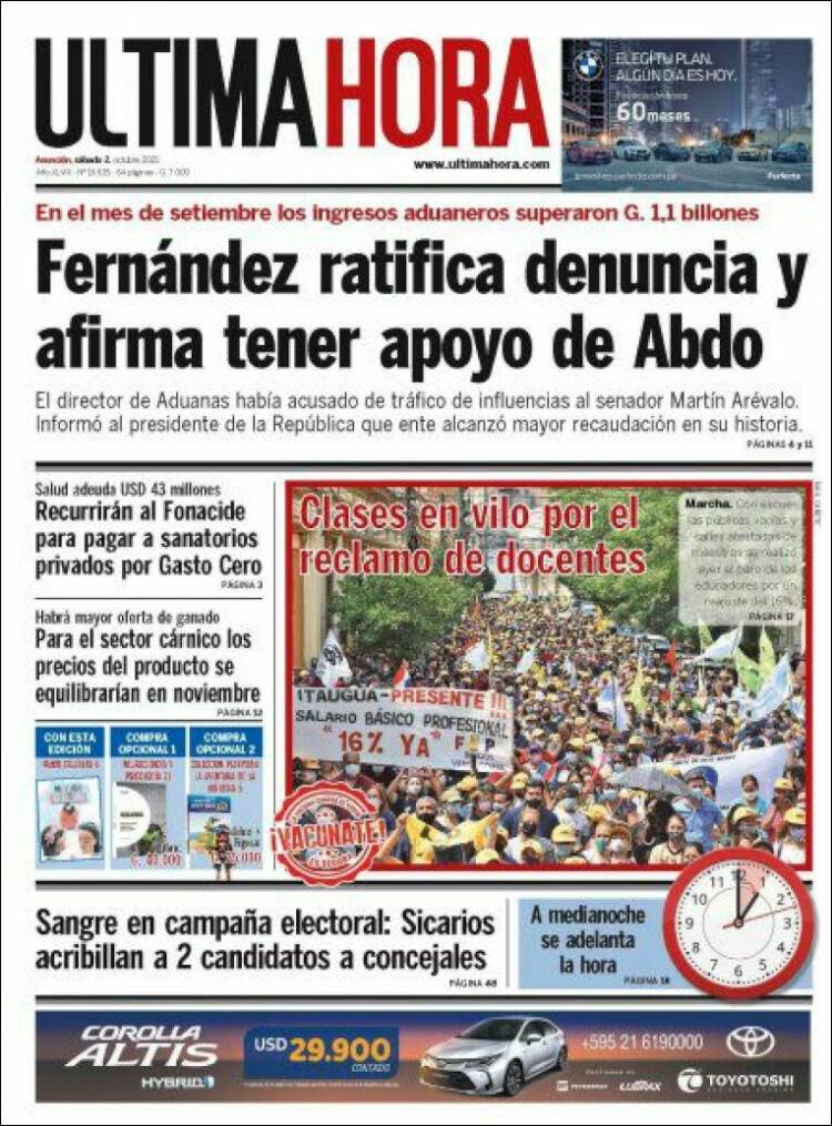 Portada de Última Hora (Paraguay)