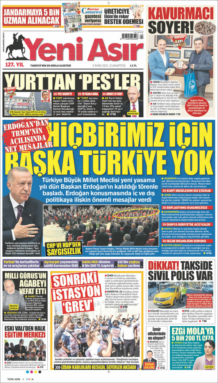 Portada de Yeni Asır (Turqu&iacute;a)