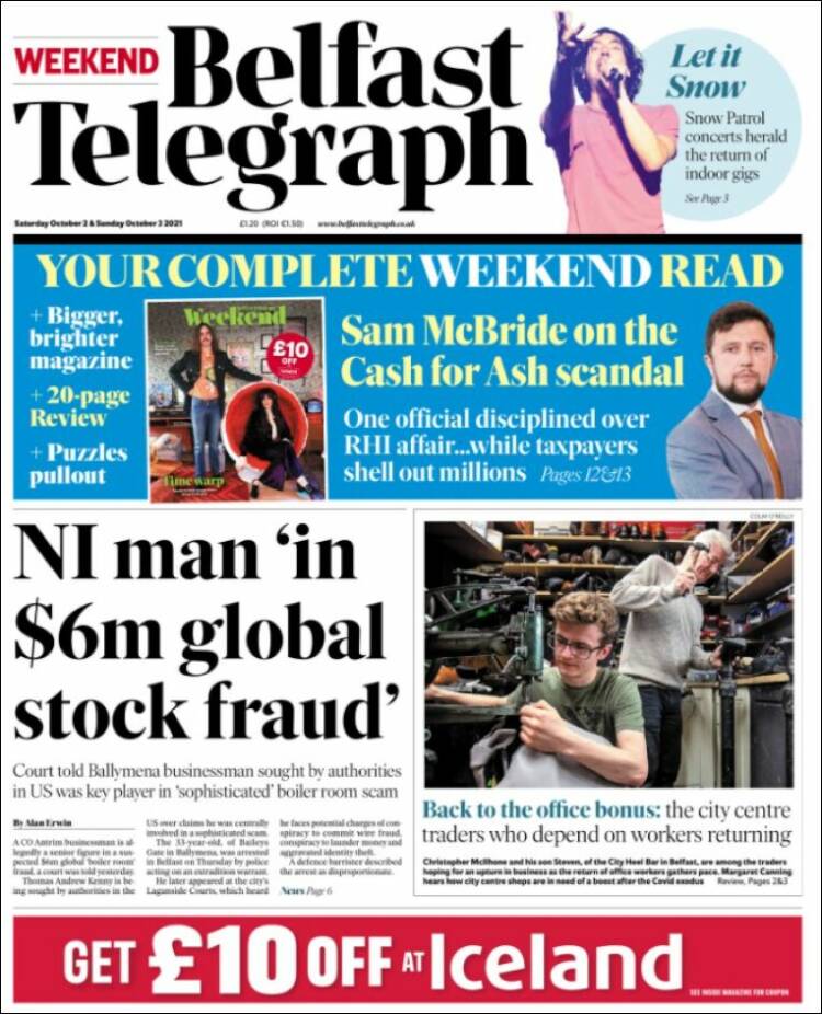 Portada de Belfast Telegraph (Reino Unido)