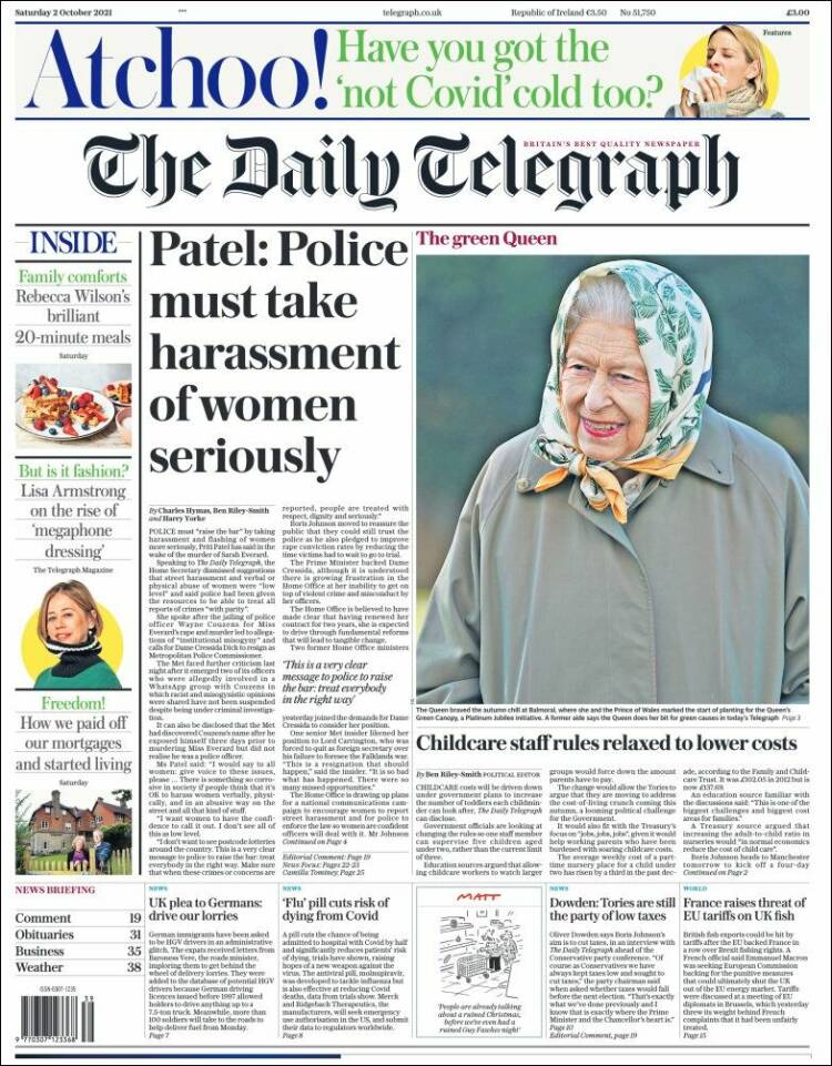 Portada de Daily Telegraph (Reino Unido)