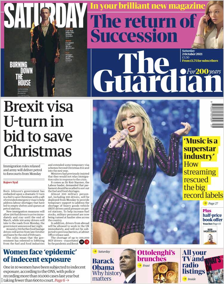 Portada de The Guardian (Reino Unido)