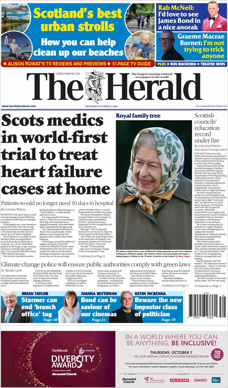 Portada de The Herald (Reino Unido)