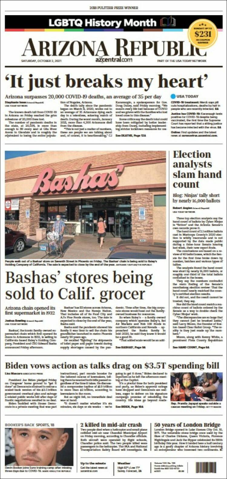 Portada de Arizona Republic News (USA)