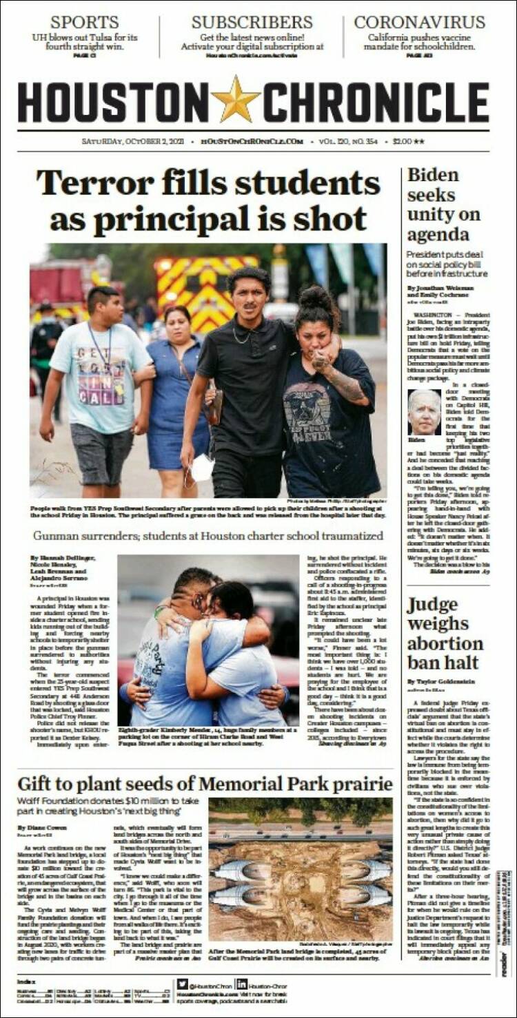 Portada de Houston Chronicle (USA)