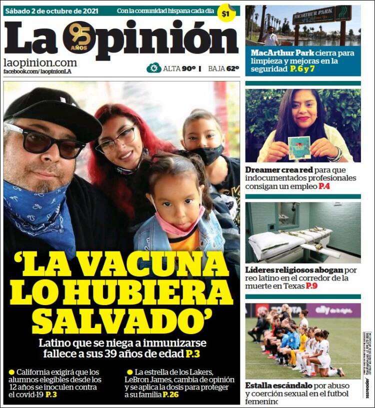 Portada de La Opinión (USA)