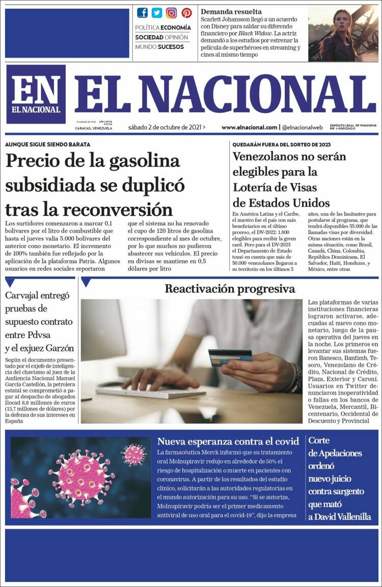 Portada de El Nacional (Venezuela)